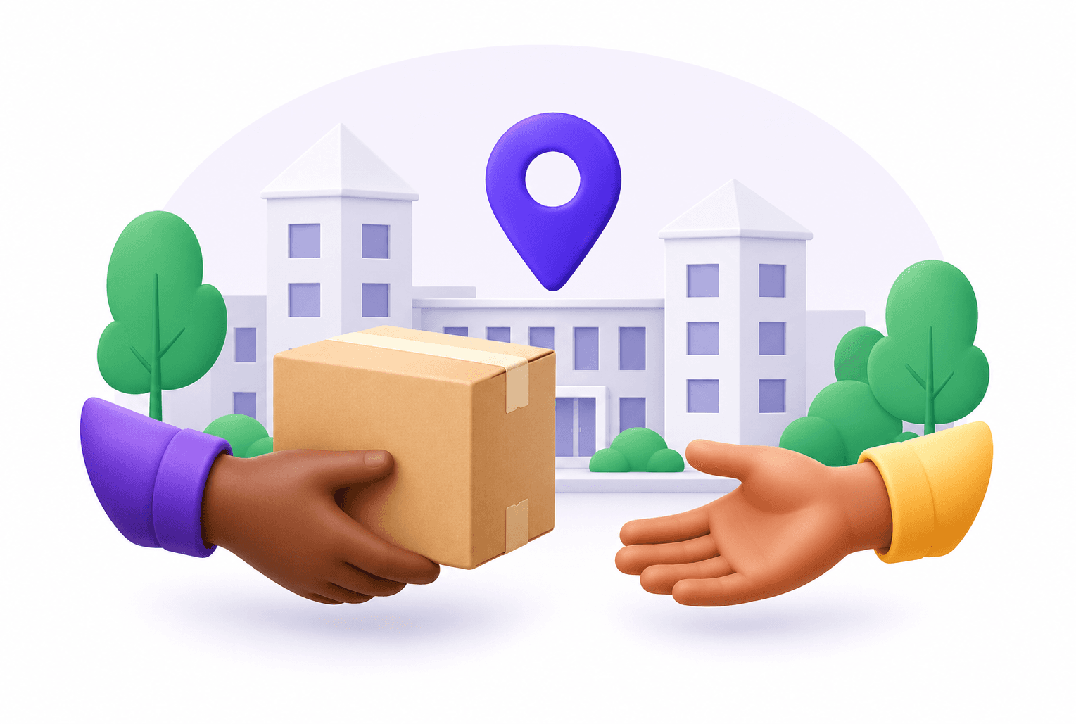 Package being handed off at a campus meeting spot